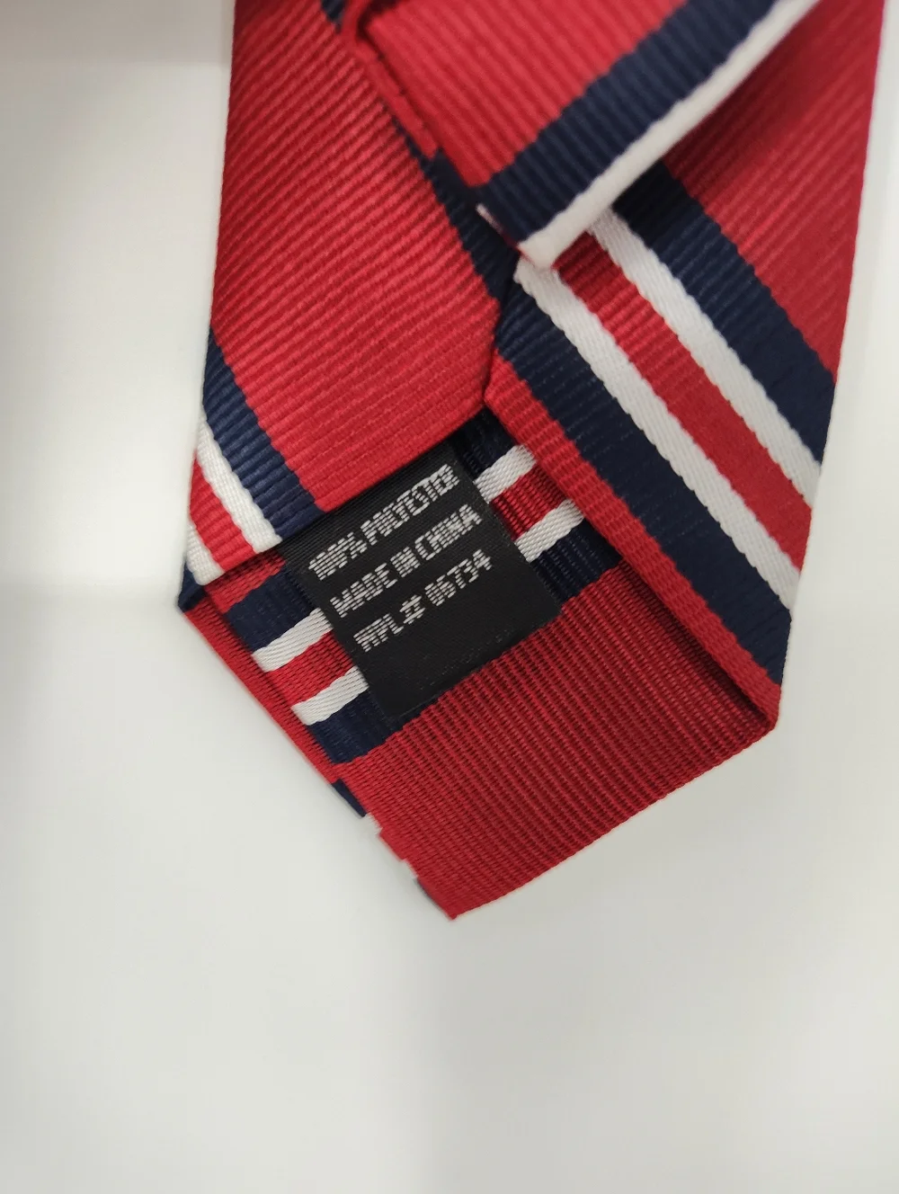Boys Red With Navy Striped Clip On Tie